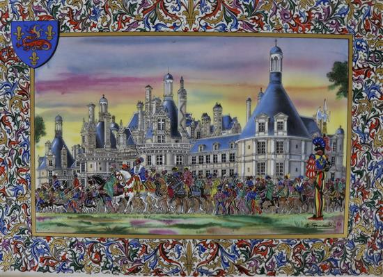 A set of three of Royal Delft Decors de Paris porcelain plaques by Jean Gradassi,